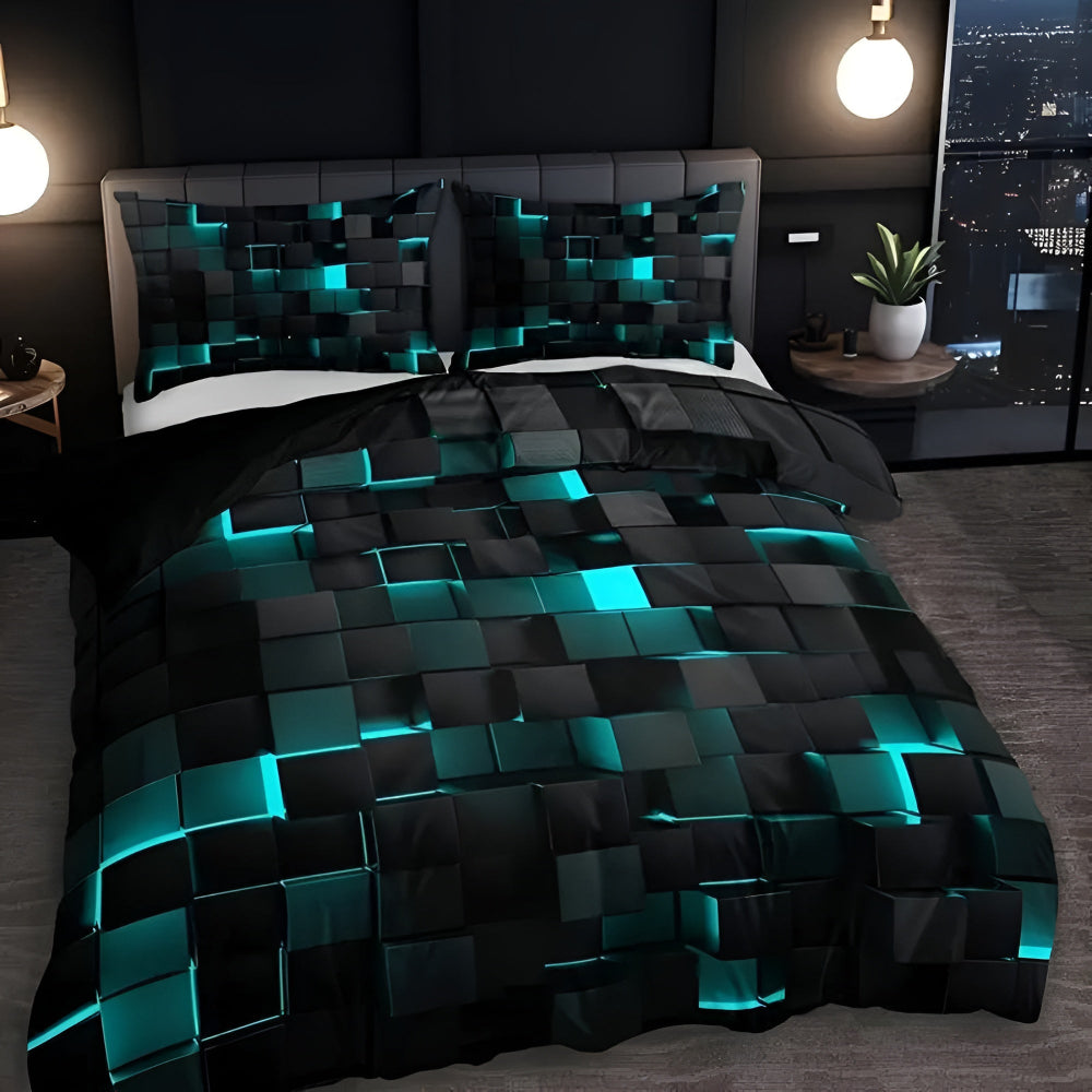Set copripiumino geometrico neon con due federe