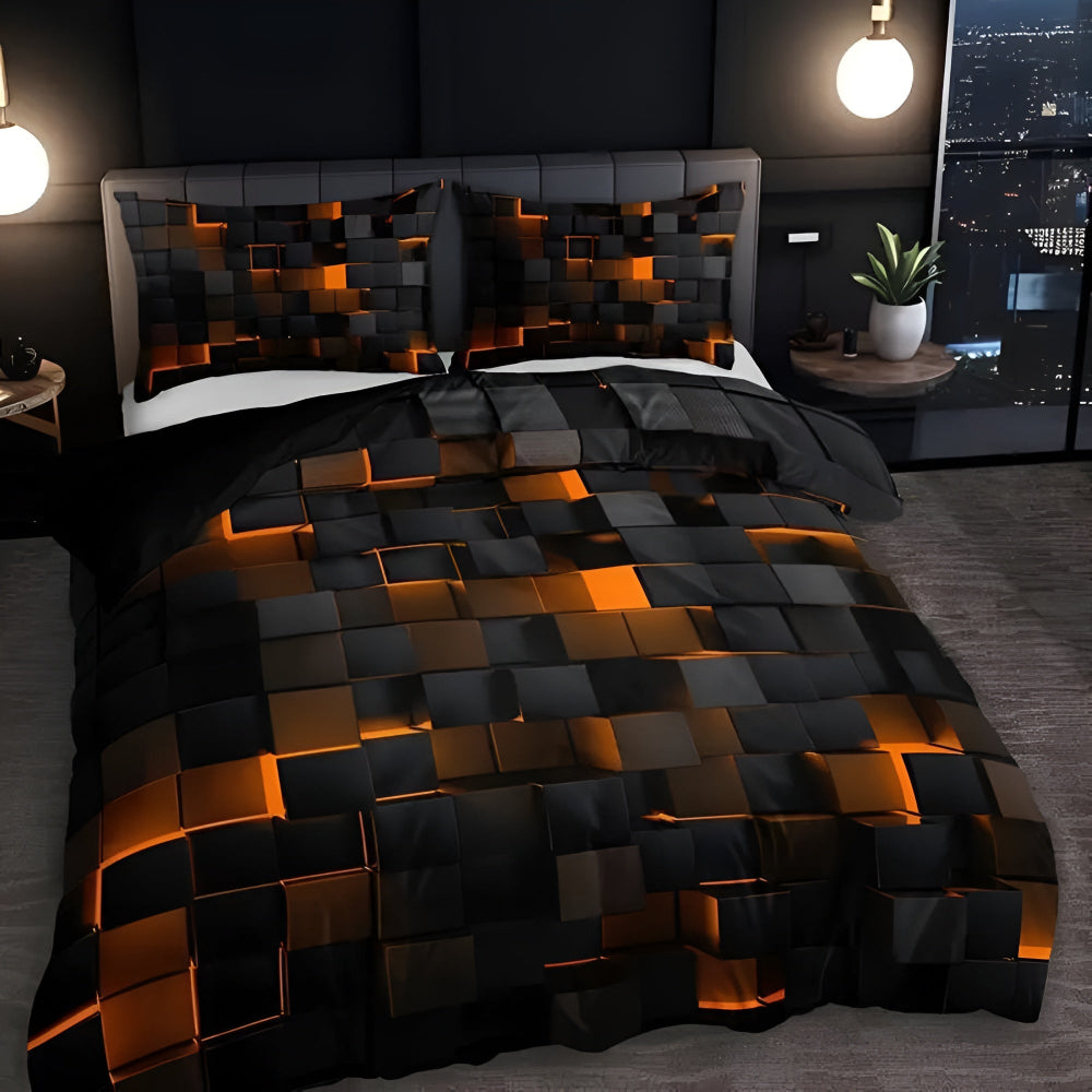 Set copripiumino geometrico neon con due federe
