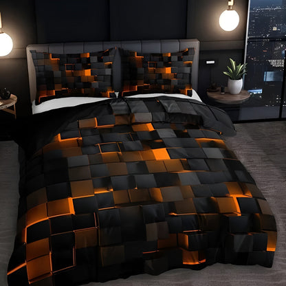 Set copripiumino geometrico neon con due federe