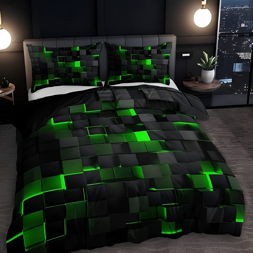 Set copripiumino geometrico neon con due federe