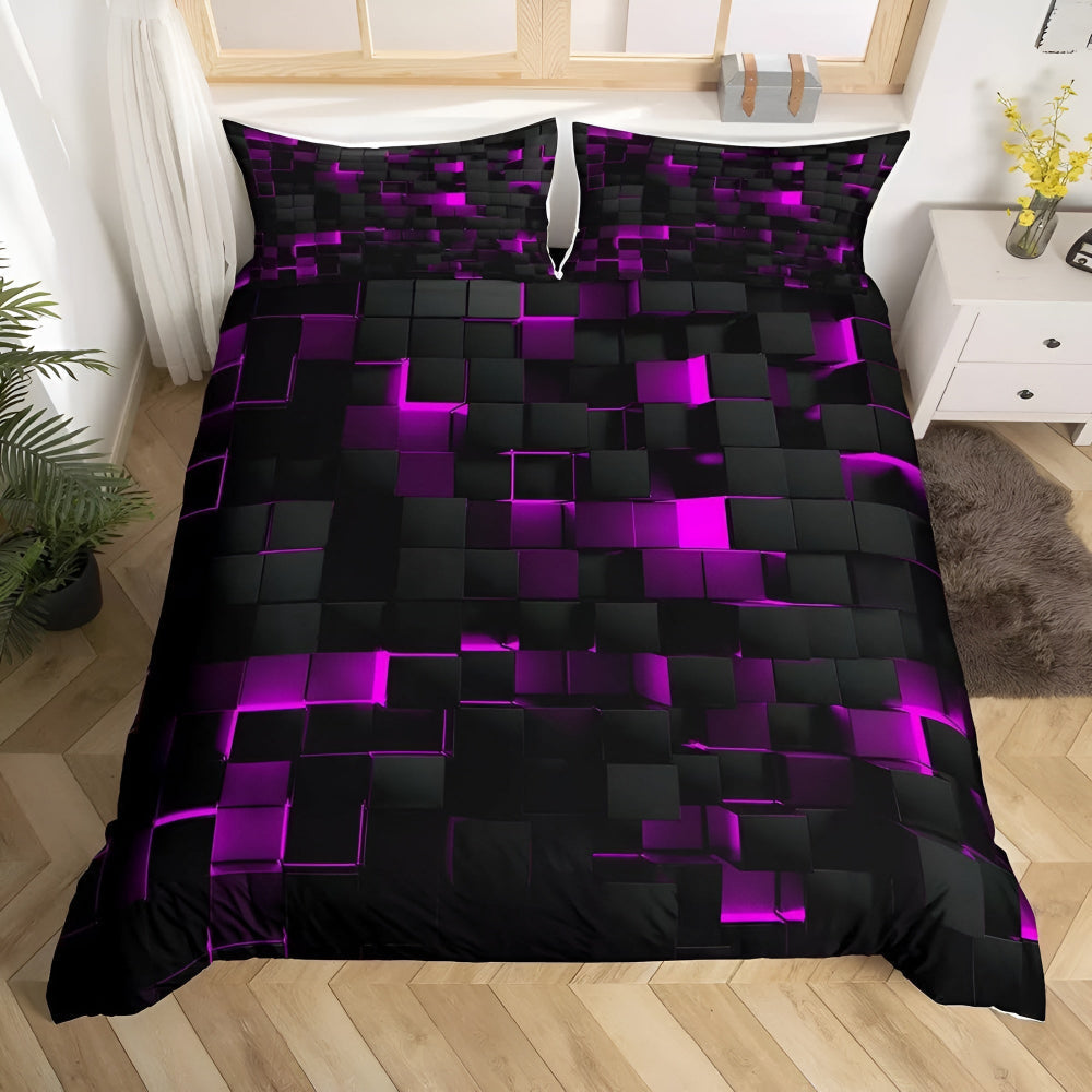 Set copripiumino geometrico neon con due federe