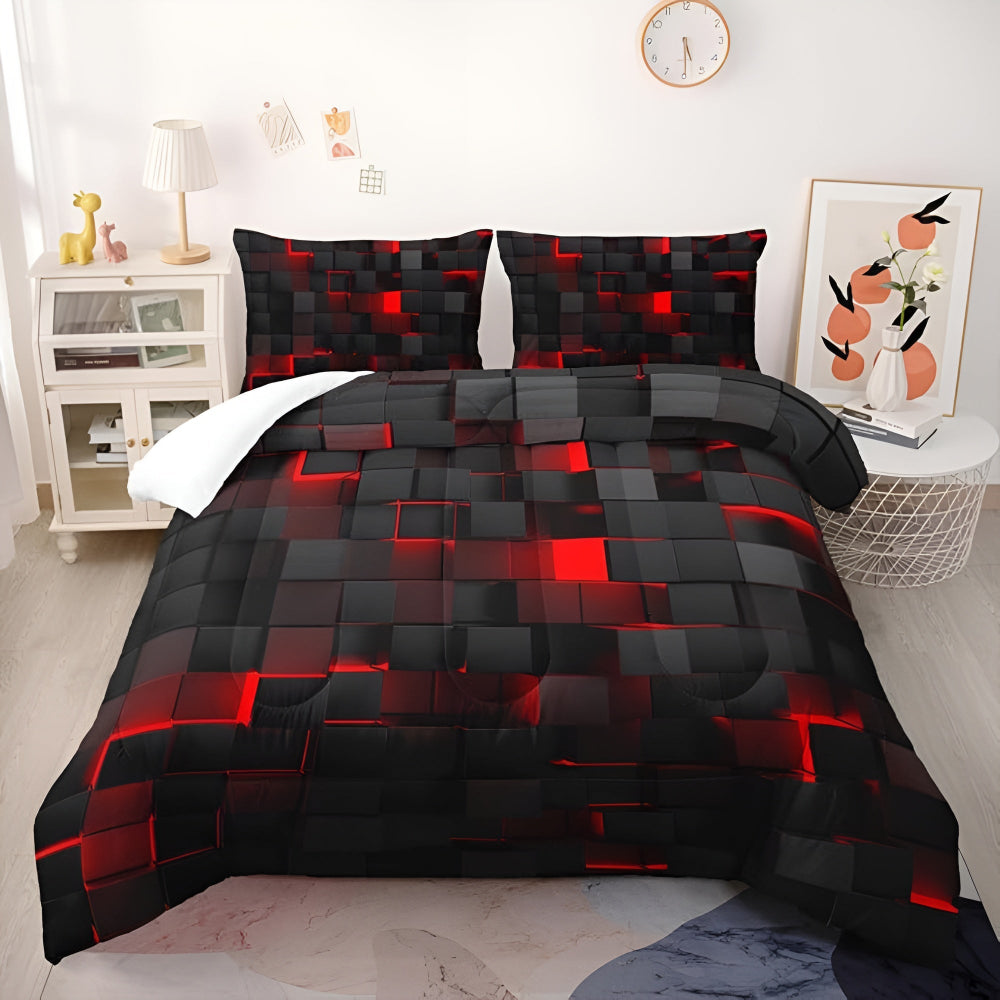 Set copripiumino geometrico neon con due federe