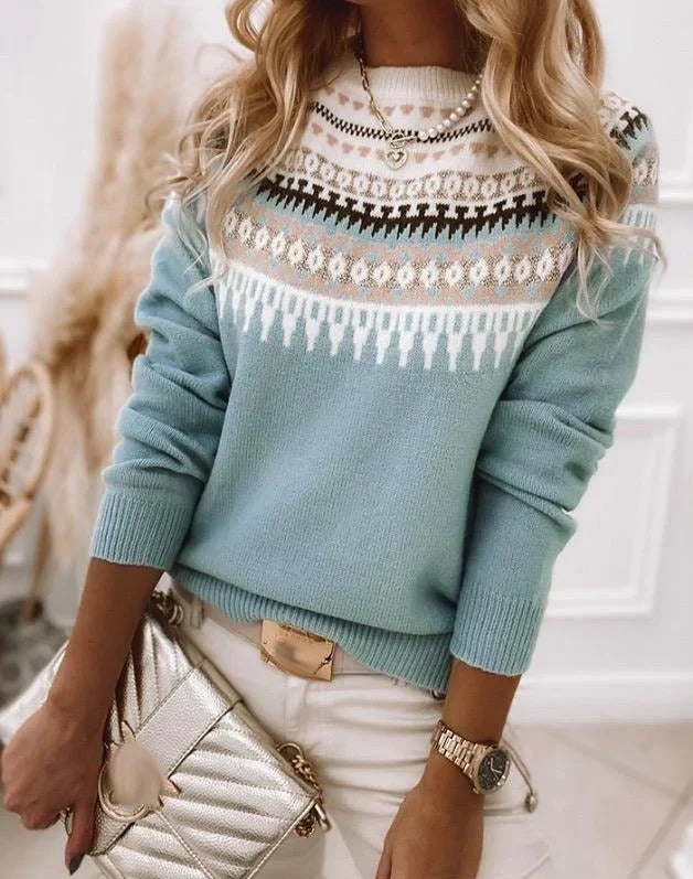 Nordic Pattern Vintage Knit Sweater Women's Warm Winter Pullover