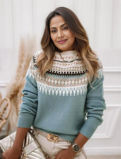 Nordic Pattern Vintage Knit Sweater Women's Warm Winter Pullover