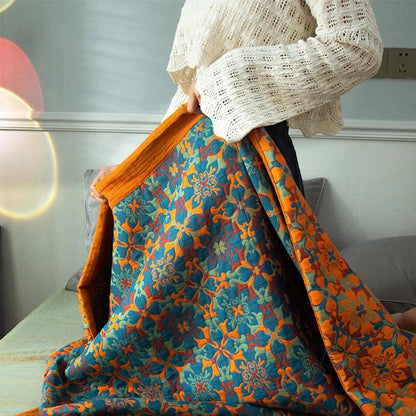 Orange & Blue Six Layer Cotton Quilt Orange Blue Ethnic Pattern Bedding Duvet