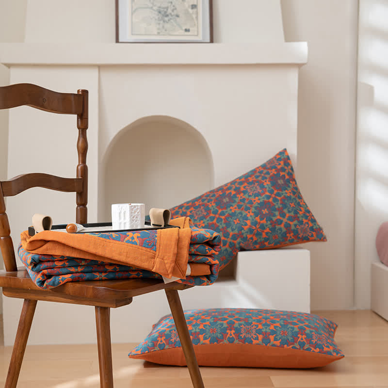Orange & Blue Six Layer Cotton Quilt Orange Blue Ethnic Pattern Bedding Duvet
