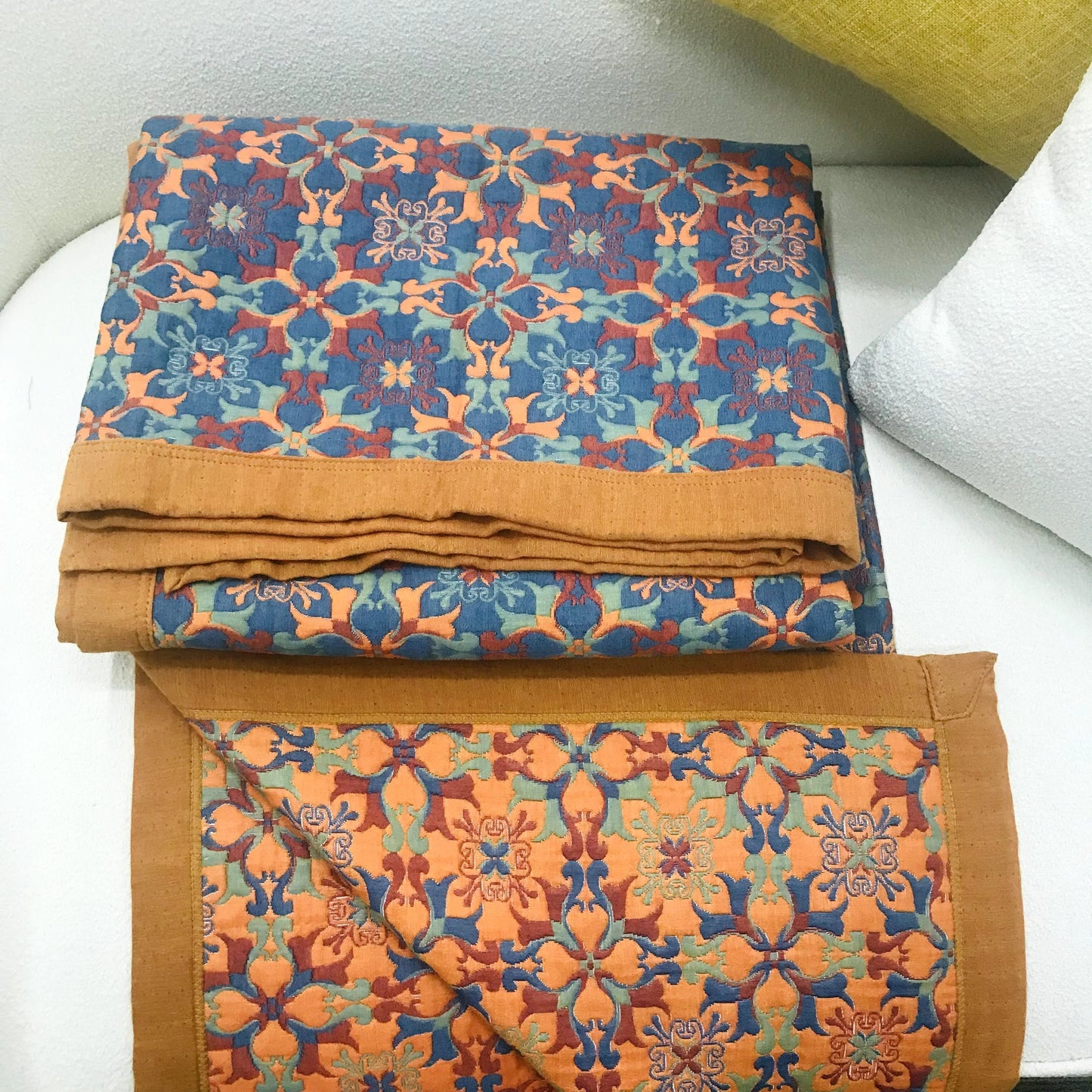 Orange & Blue Six Layer Cotton Quilt Orange Blue Ethnic Pattern Bedding Duvet