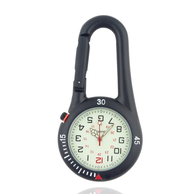 Outdoor Clip Watch Round Dial Carabiner Hook Portable Pocket Timepiece