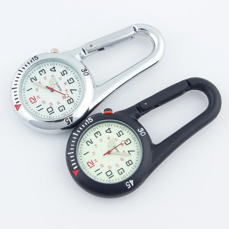 Outdoor Clip Watch Round Dial Carabiner Hook Portable Pocket Timepiece