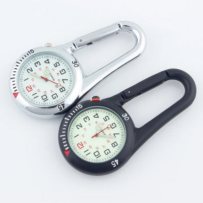 Outdoor Clip Watch Round Dial Carabiner Hook Portable Pocket Timepiece