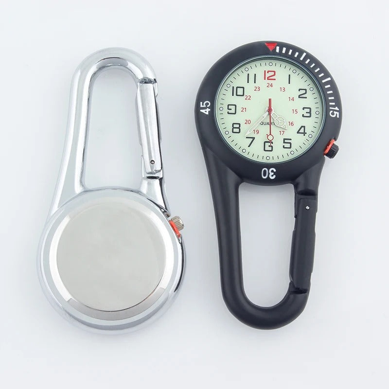 Outdoor Clip Watch Round Dial Carabiner Hook Portable Pocket Timepiece
