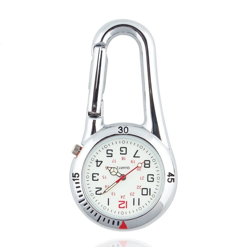 Outdoor Clip Watch Round Dial Carabiner Hook Portable Pocket Timepiece