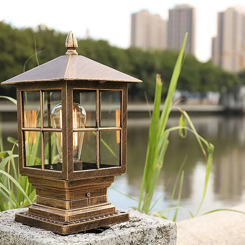 Udendørs loftslampe i lanterneform, E27, støbt aluminium og glas, til terrasse, indgang og veranda