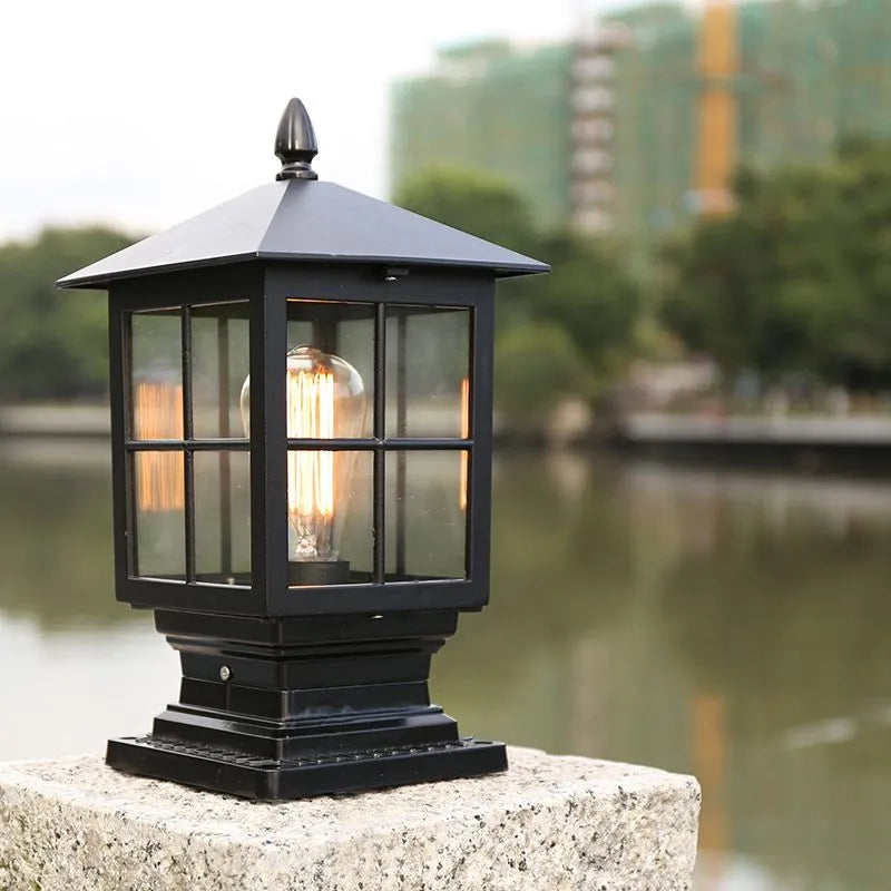 Udendørs loftslampe i lanterneform, E27, støbt aluminium og glas, til terrasse, indgang og veranda