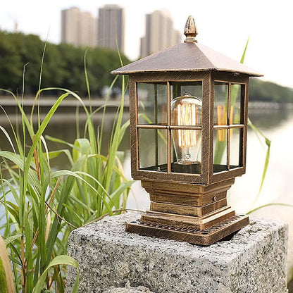 Udendørs loftslampe i lanterneform, E27, støbt aluminium og glas, til terrasse, indgang og veranda