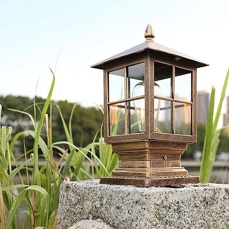 Udendørs loftslampe i lanterneform, E27, støbt aluminium og glas, til terrasse, indgang og veranda