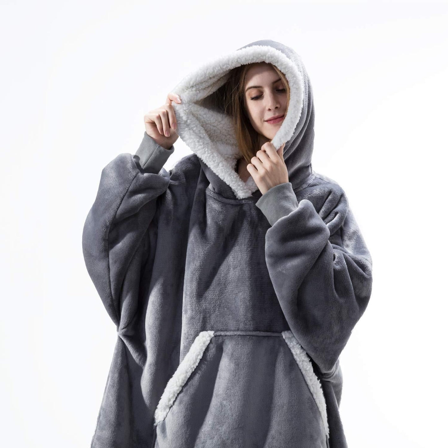 Oversized Hoodie Blanket Long Sleeve Warm Plush With Pockets
