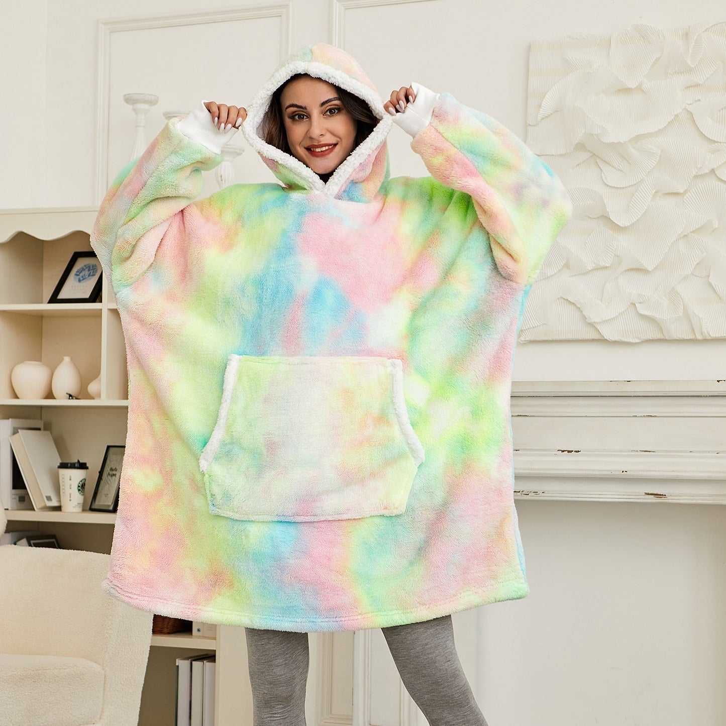 Oversized Hoodie Blanket Long Sleeve Warm Plush With Pockets