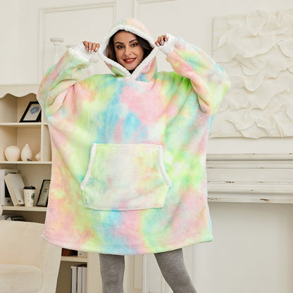 Oversized Hoodie Blanket Long Sleeve Warm Plush With Pockets