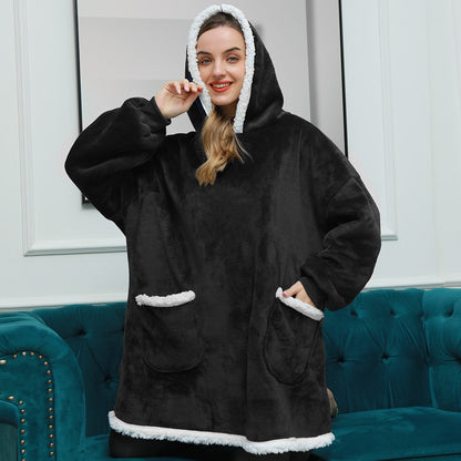Oversized Hoodie Blanket Long Sleeve Warm Plush With Pockets