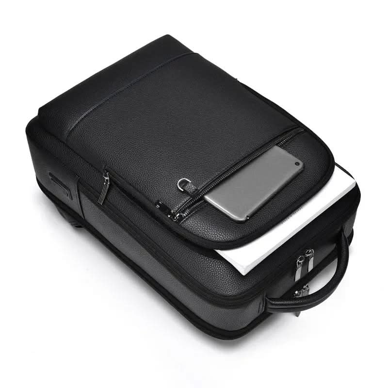 PU Leather Laptop Backpack USB Charging Travel Work Daily Carry 15.6 Inch Black