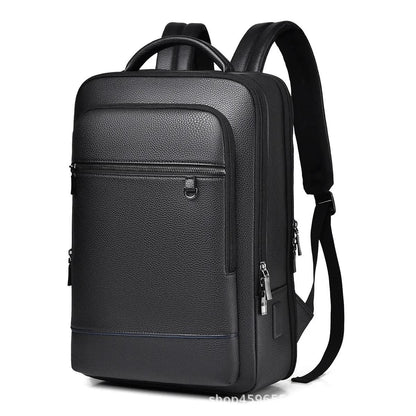PU Leather Laptop Backpack USB Charging Travel Work Daily Carry 15.6 Inch Black