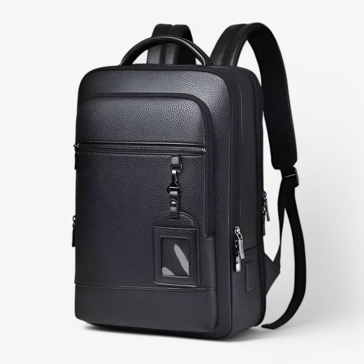PU Leather Laptop Backpack USB Charging Travel Work Daily Carry 15.6 Inch Black