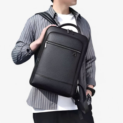 PU Leather Laptop Backpack USB Charging Travel Work Daily Carry 15.6 Inch Black
