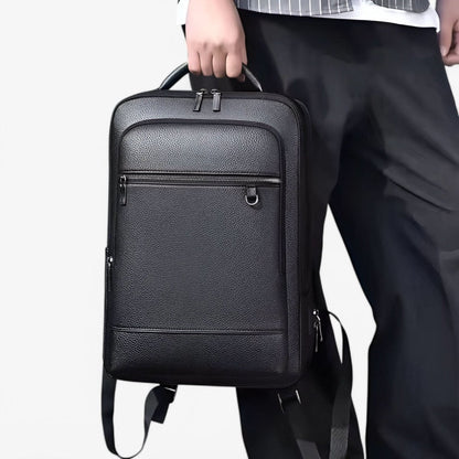 PU Leather Laptop Backpack USB Charging Travel Work Daily Carry 15.6 Inch Black