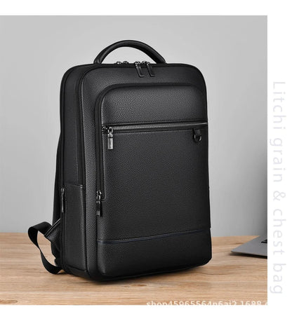PU Leather Laptop Backpack USB Charging Travel Work Daily Carry 15.6 Inch Black