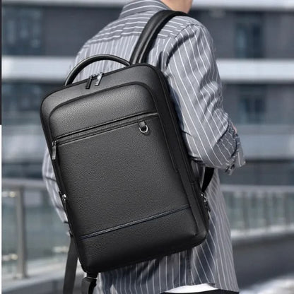 PU Leather Laptop Backpack USB Charging Travel Work Daily Carry 15.6 Inch Black