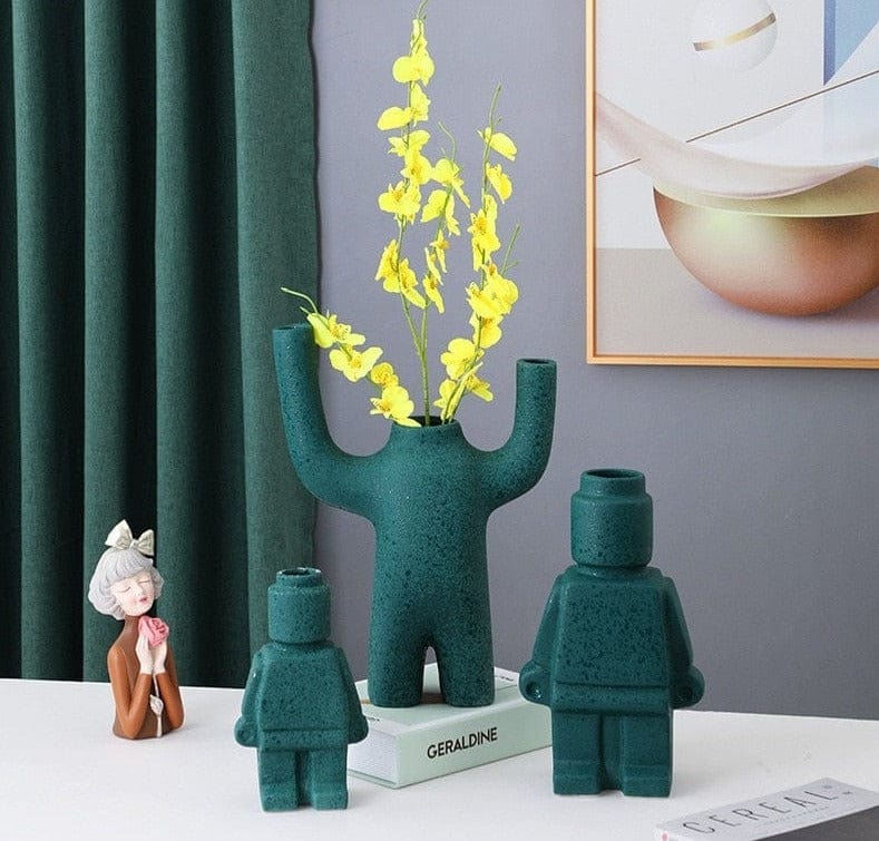 PixelGrow Robot Brick Plant Pots Playful Decorative Planters for Home and Office
