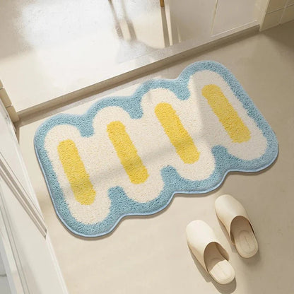 Plush Bathroom Bath Mat Non Slip Absorbent Soft Floor Rug Modern Quilted Design