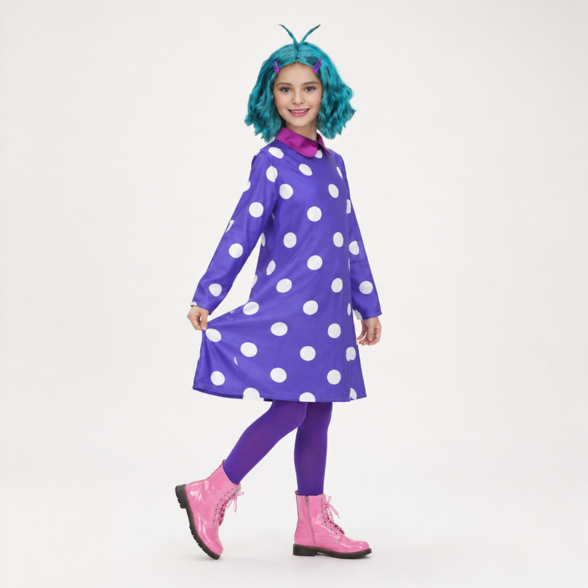 Polka Dot Halloween Cosplay Dress With Pantyhose Wig Option