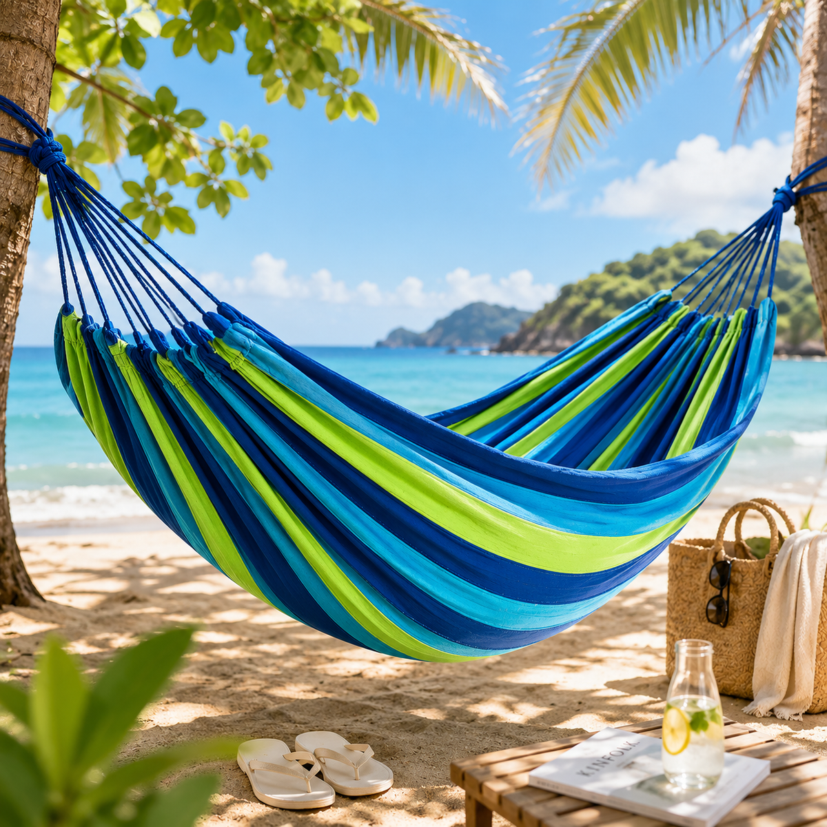 Portable Canvas Mesh Camping Hammock for Outdoor Relaxation