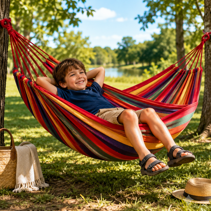 Portable Canvas Mesh Camping Hammock for Outdoor Relaxation