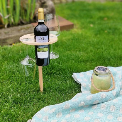 Tavolino portatile pieghevole in legno per picnic e vino con portabottiglie e portabicchieri