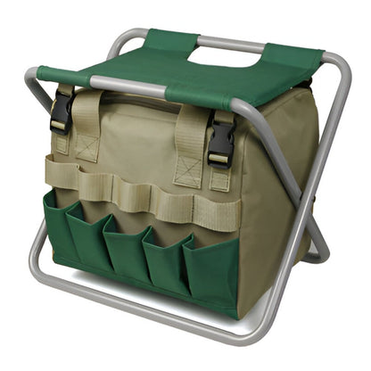 Sgabello da giardino pieghevole portatile con set di 6 attrezzi