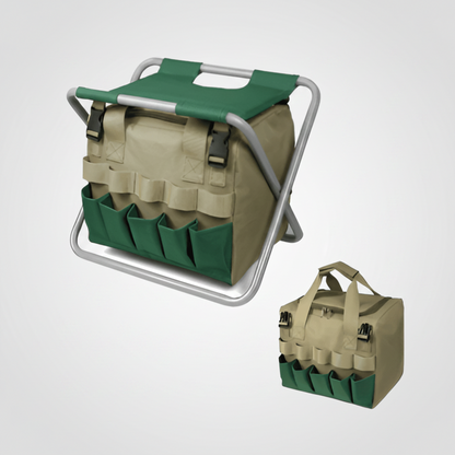 Sgabello da giardino pieghevole portatile con set di 6 attrezzi