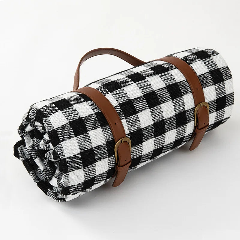 Portable Plaid Picnic Blanket Foldable Padded Outdoor Mat Travel Park Beach