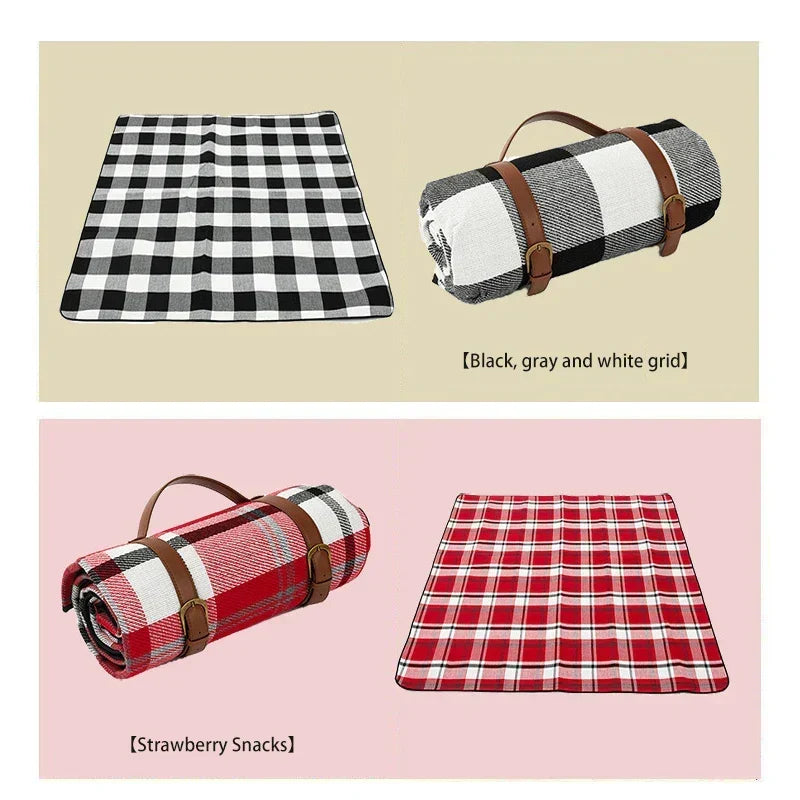 Portable Plaid Picnic Blanket Foldable Padded Outdoor Mat Travel Park Beach