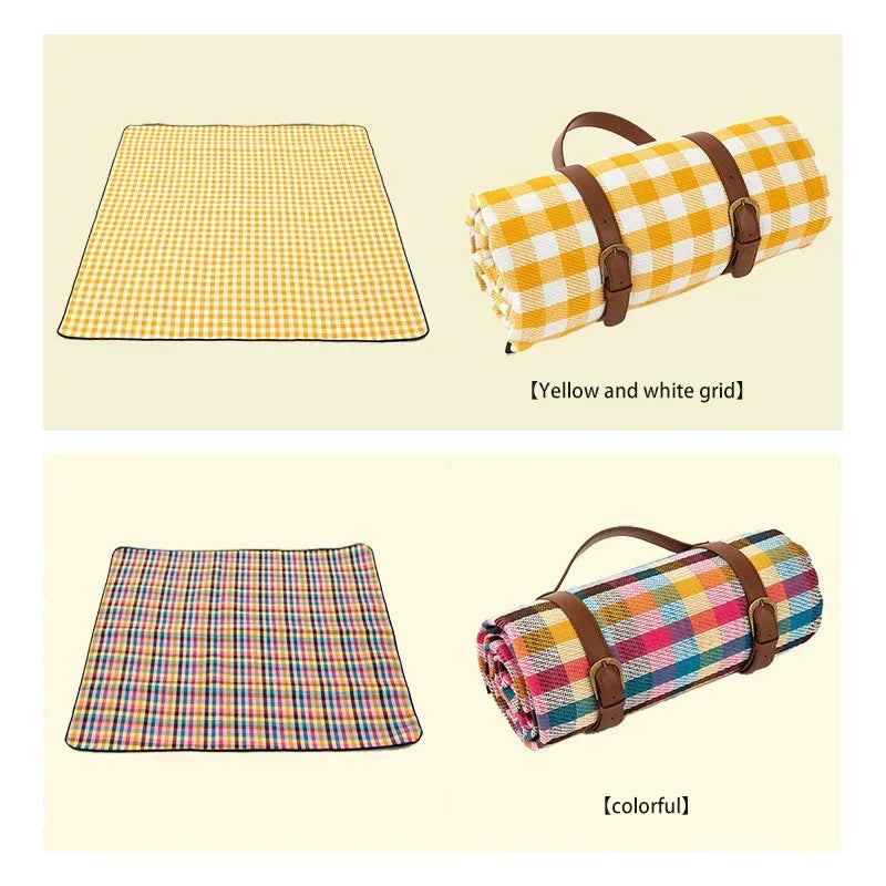 Portable Plaid Picnic Blanket Foldable Padded Outdoor Mat Travel Park Beach