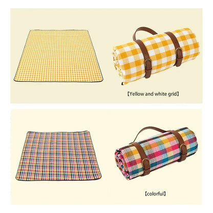 Portable Plaid Picnic Blanket Foldable Padded Outdoor Mat Travel Park Beach
