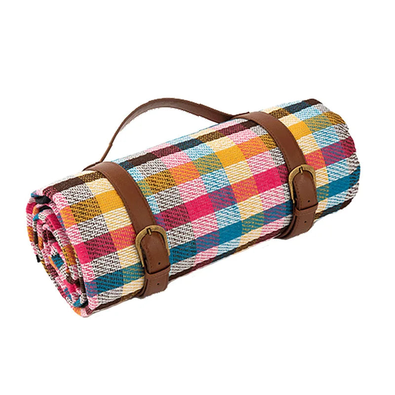 Portable Plaid Picnic Blanket Foldable Padded Outdoor Mat Travel Park Beach