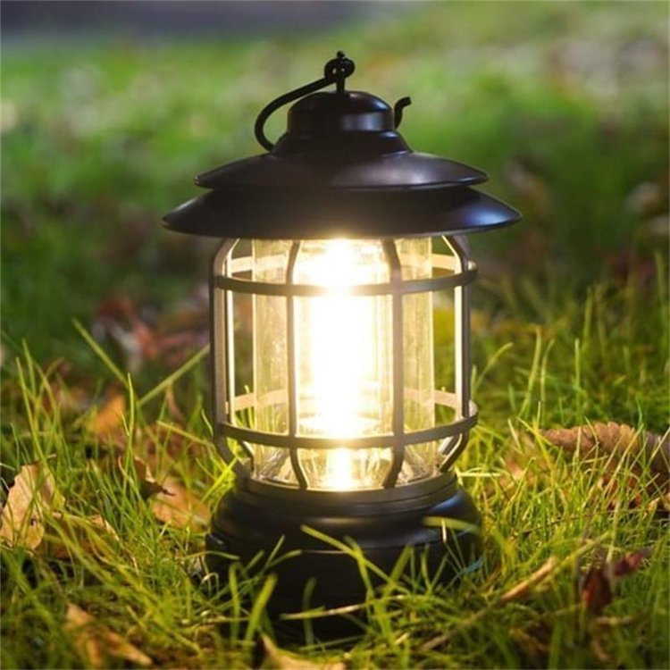 Portable Retro Camping Lantern Rechargeable LED Lantern with Stepless Dimming Waterproof Outdoor Light