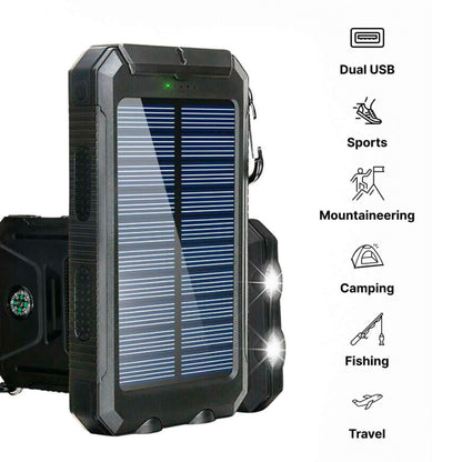 Power bank solare portatile da 20000mAh, doppio caricatore USB, batteria di riserva per esterni