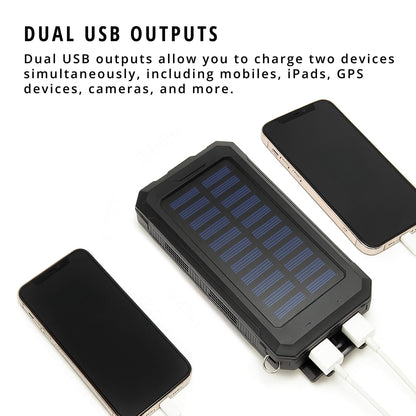 Power bank solare portatile da 20000mAh, doppio caricatore USB, batteria di riserva per esterni