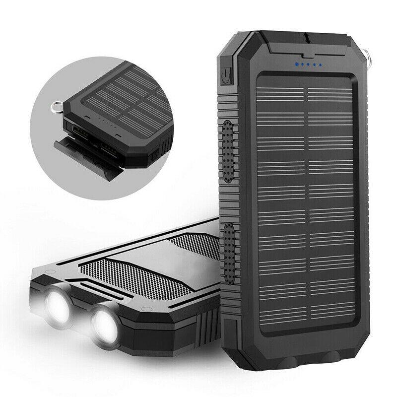 Power bank solare portatile da 20000mAh, doppio caricatore USB, batteria di riserva per esterni