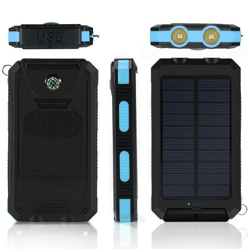 Power bank solare portatile da 20000mAh, doppio caricatore USB, batteria di riserva per esterni