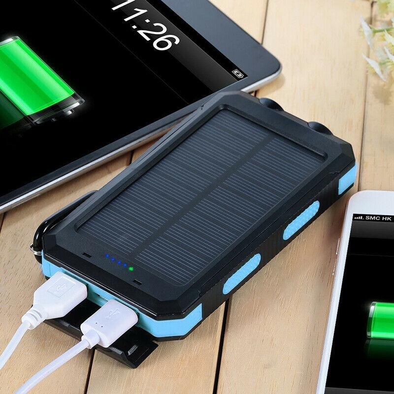 Power bank solare portatile da 20000mAh, doppio caricatore USB, batteria di riserva per esterni